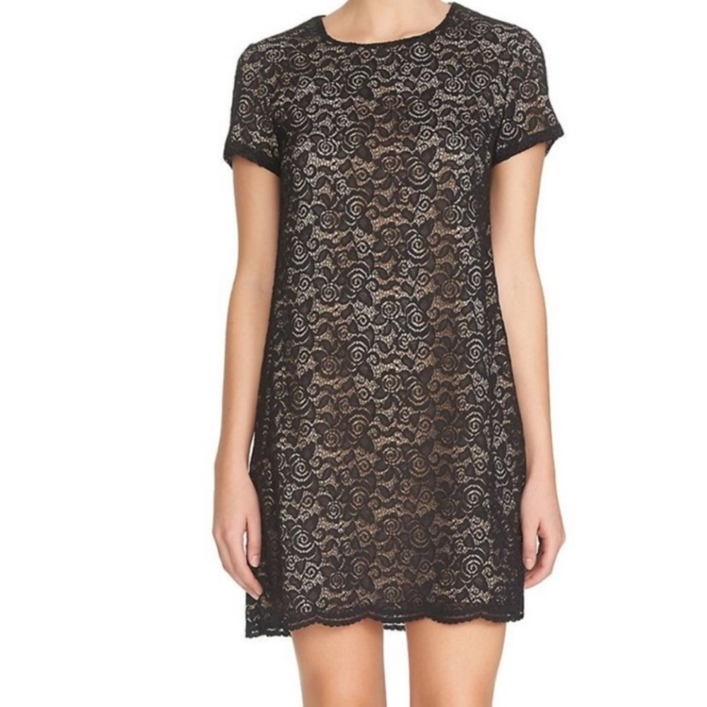 CeCe Black and Nude Lace Shift Dress